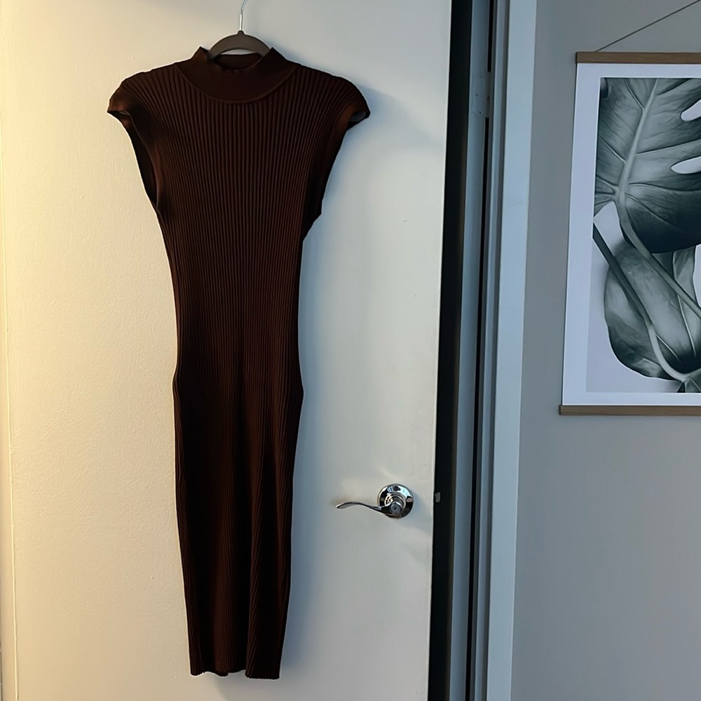 Pink Rose Brown ribbed sweater dress size M